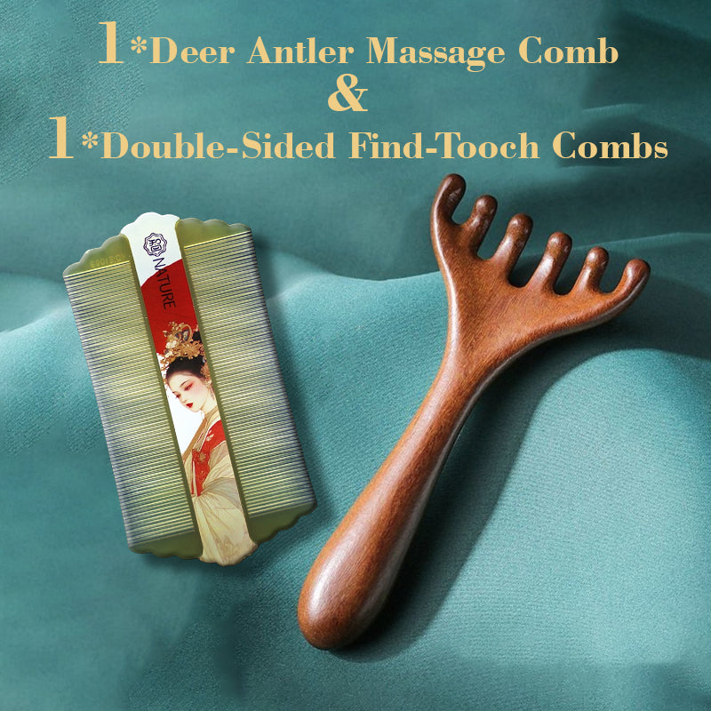 ZXUNASMR|Golden Sandalwood Deer Antler Comb, Six-Claw Meridian Massage Comb for Scalp and Hair Care
