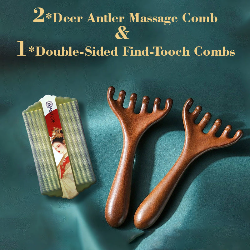 ZXUNASMR|Golden Sandalwood Deer Antler Comb, Six-Claw Meridian Massage Comb for Scalp and Hair Care
