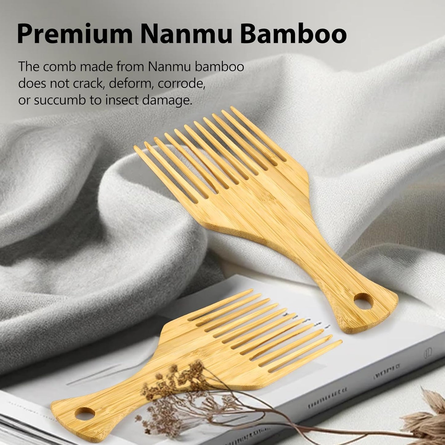 COMB | ZXUNASMR | Bamboo Wood Comb | Scalp Massaging, Anti-Static, Smooths Frizz, Soft & Comfortable