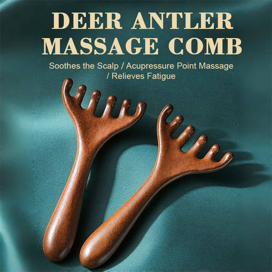 ZXUNASMR｜Golden Sandalwood Deer Antler Comb, Six-Claw Meridian Massage Comb for Scalp and Hair Care